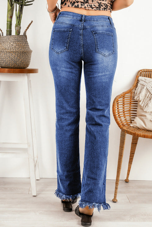 Raw Hem Straight Leg Jeans